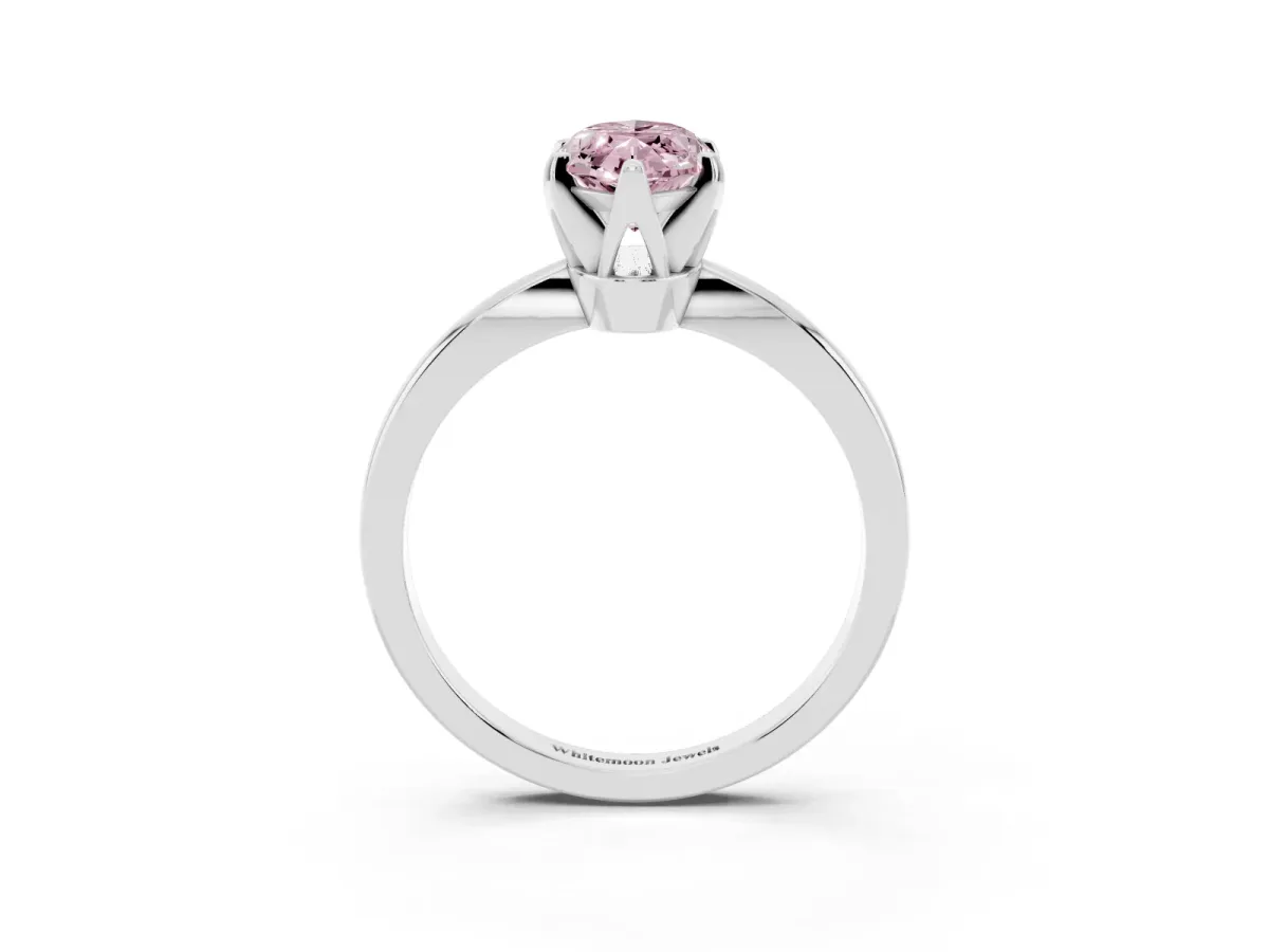 Fancy Pink Marquise Cut Solitaire Engagement Ring with Six-Prong Setting and Tapered Band White gold