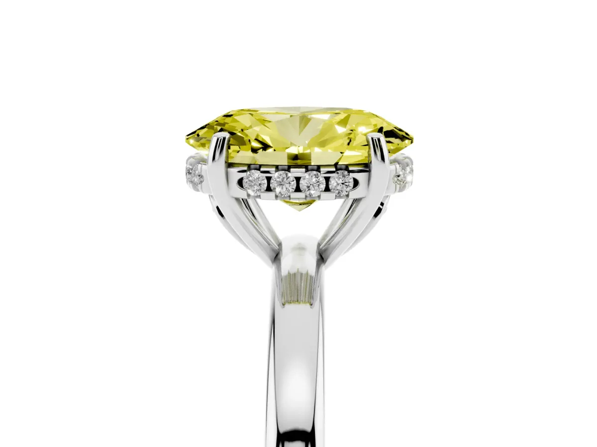 Fancy Yellow Oval Cut Solitaire Diamond Ring with Prong Setting and Plain Band Silver