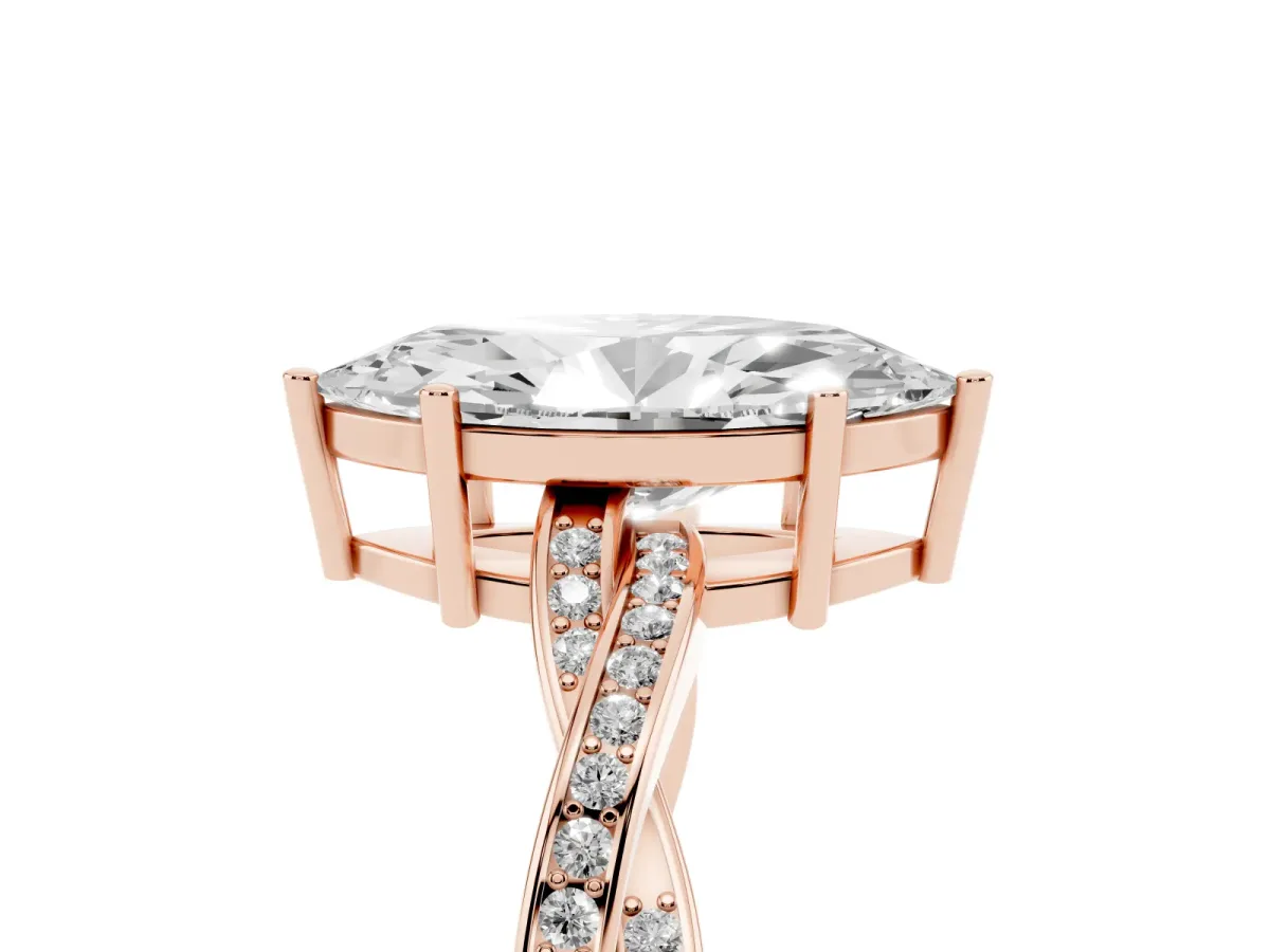 Marquise Cut Solitaire Twisted Pave Diamond Ring with Four-Prong Setting Rose gold