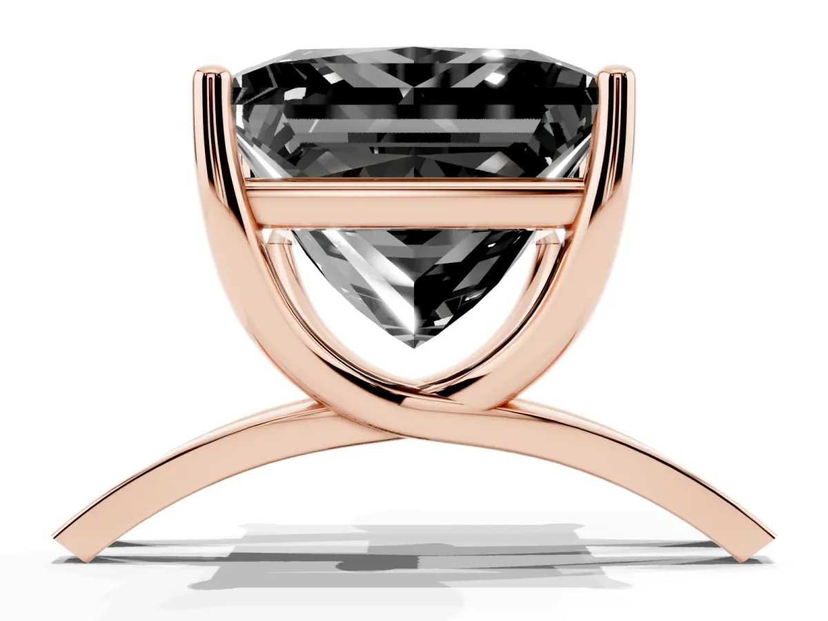 Fancy Black Princess Cut Cut Diamond Solitaire Engagement Ring with Tapered Plain Band and Four-Prong Setting Rose gold
