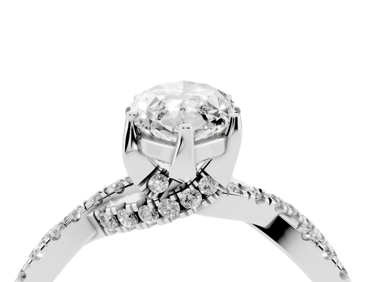 Marquise Cut Solitaire Twist Pave Diamond Engagement Ring with Prong Setting Silver