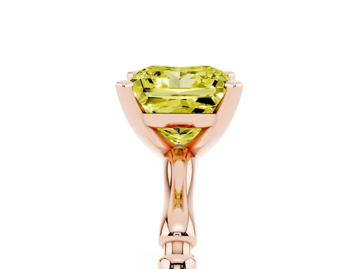 Fancy Yellow Princess Cut Solitaire Diamond Ring with Bamboo Band and Four-Prong Setting Rose gold