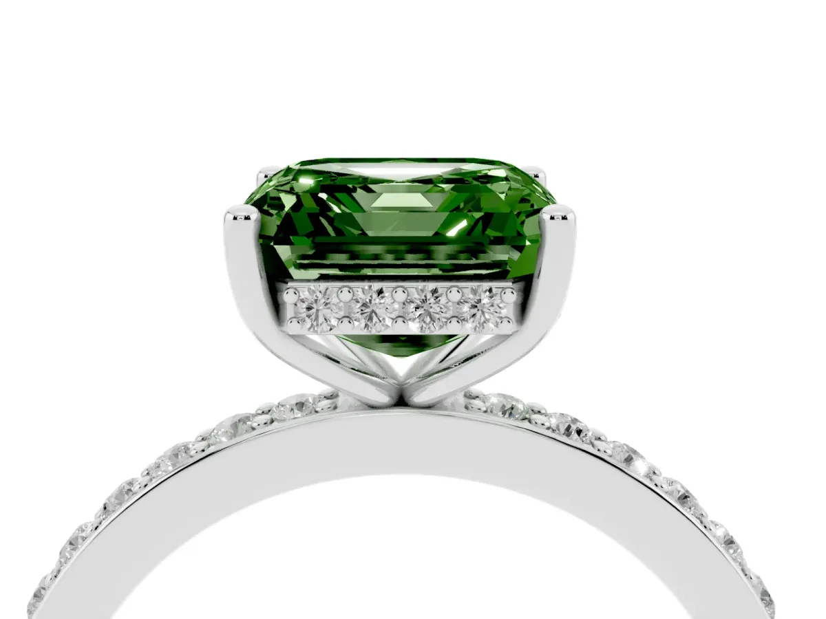 Fancy Green Asscher Cut Cut Diamond Pavé Band Ring with Four-Prong Setting Platinum