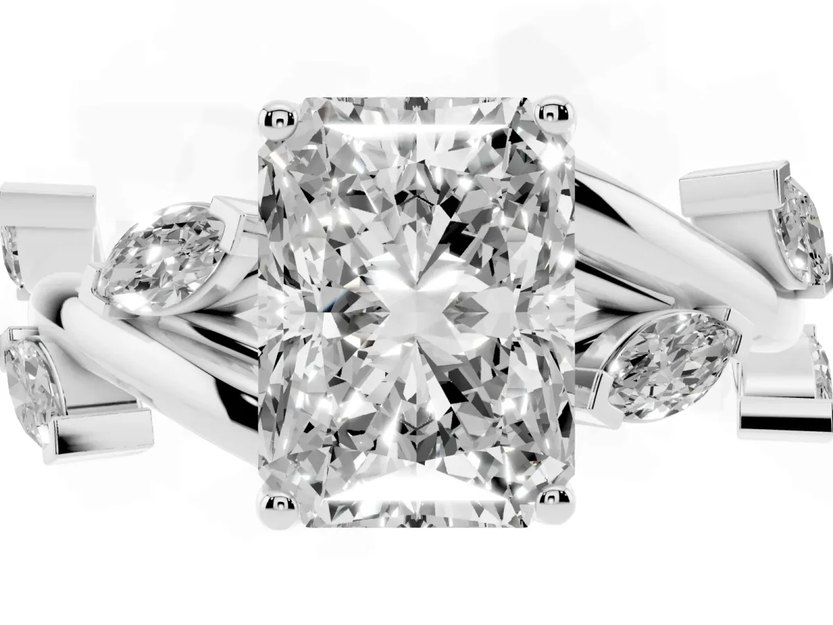 Radiant Cut Solitaire Twisted Band Marquise Accent Prong Setting Ring Platinum