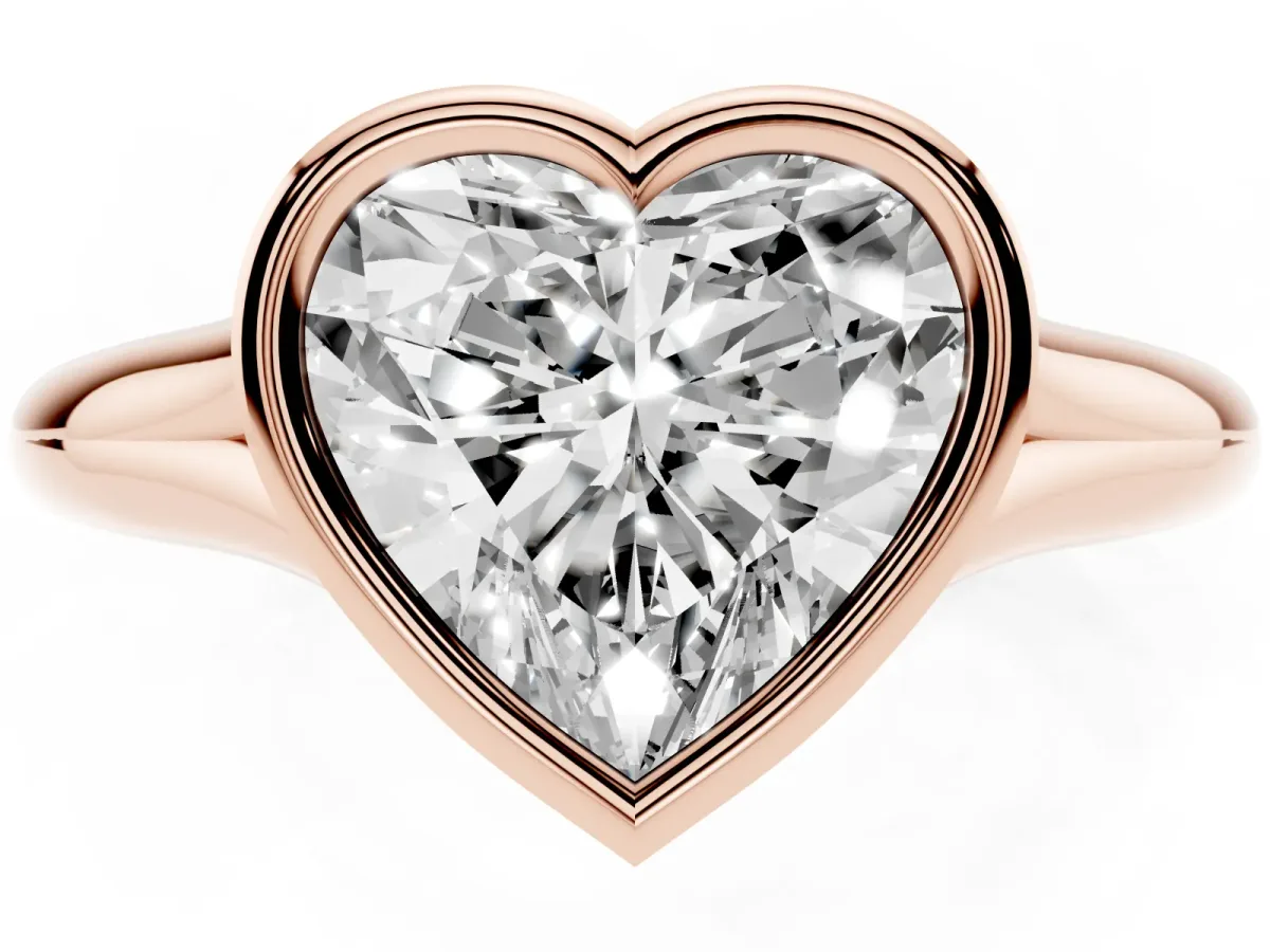 Bezel Set Heart Cut Solitaire Diamond Ring with Smooth Band Rose gold