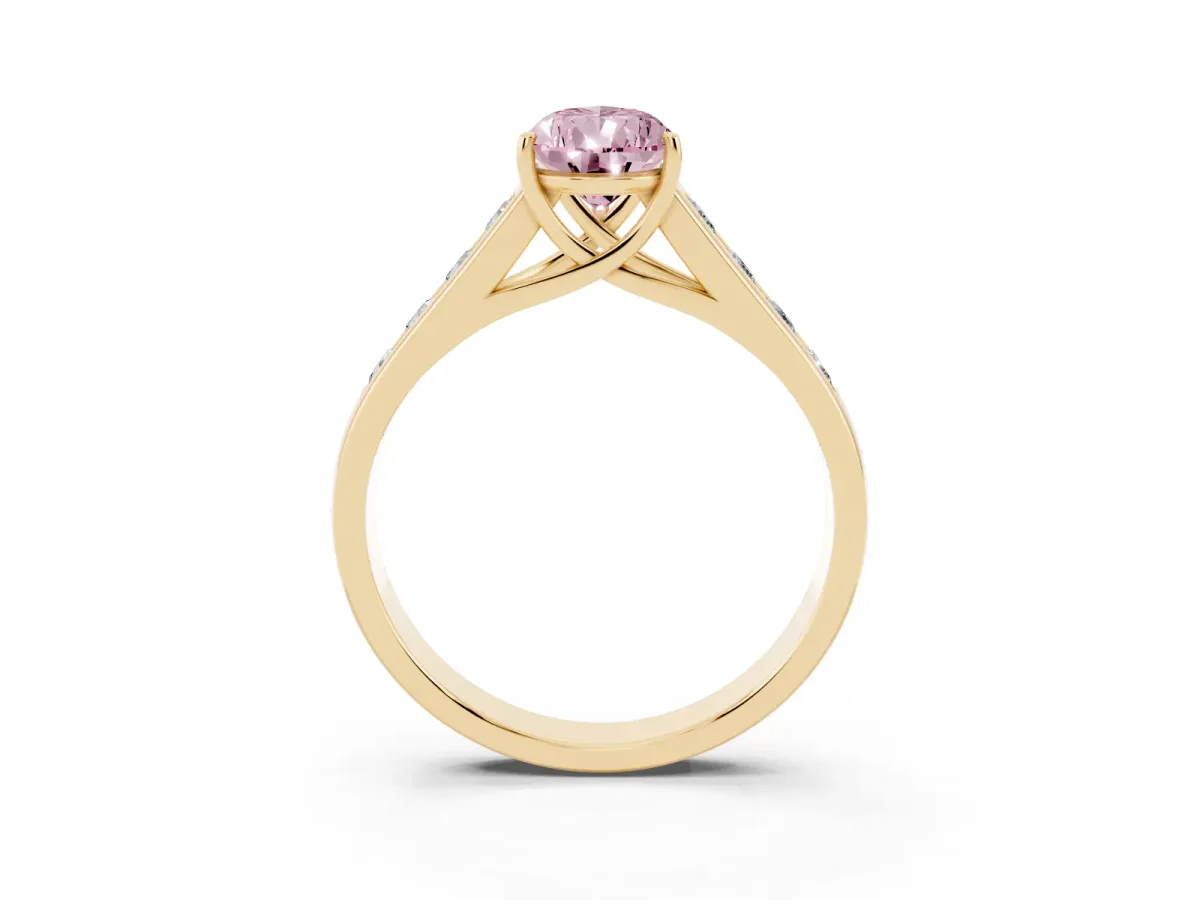 Fancy Pink Pear Cut Solitaire Channel-Set Diamond Engagement Ring with Four-Prong Setting Yellow gold