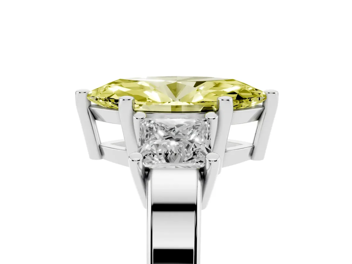 Fancy Yellow Three-Stone Marquise Cut Cut Solitaire Ring with Prong Setting Silver