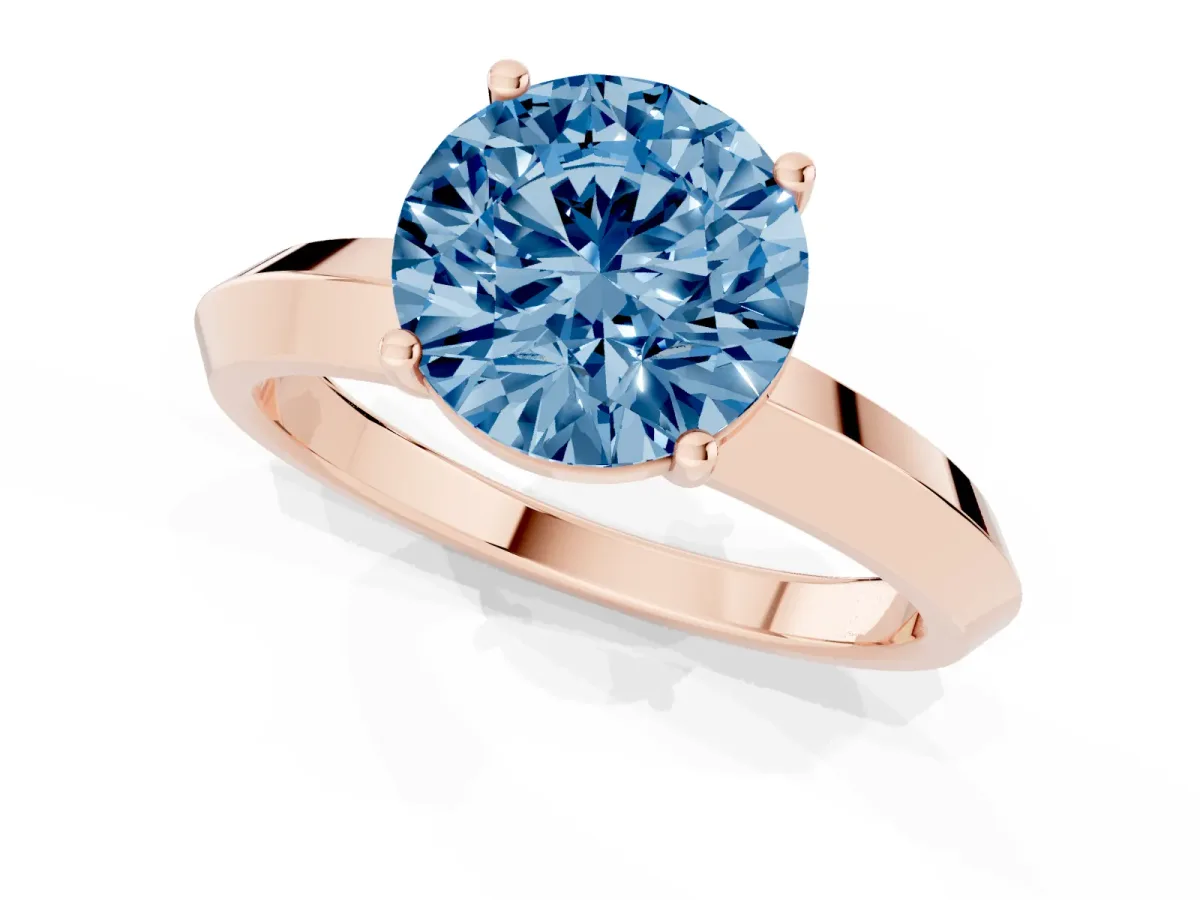 Fancy Blue Round Cut Cut Solitaire Engagement Ring with Flat Band and Four-Prong Setting Rose gold