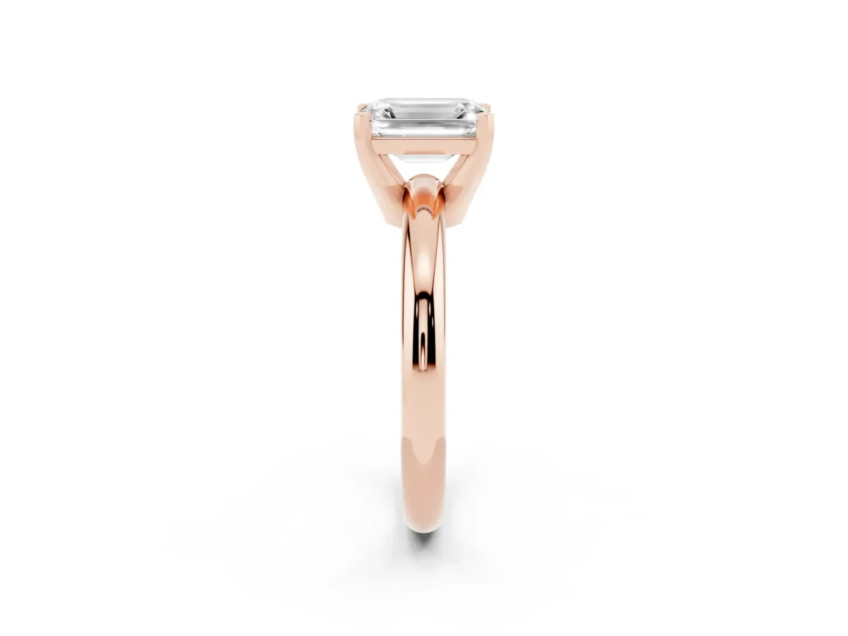 Emerald Cut Diamond Solitaire Engagement Ring with Round Band and Four-Prong Setting Rose gold