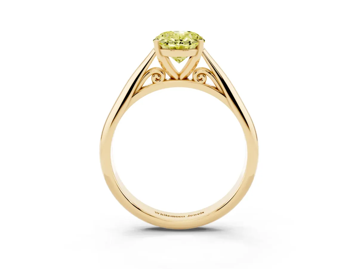 Fancy Yellow Oval Cut Diamond Solitaire Engagement Ring with Cathedral Setting and Four-Prong Mount Yellow gold