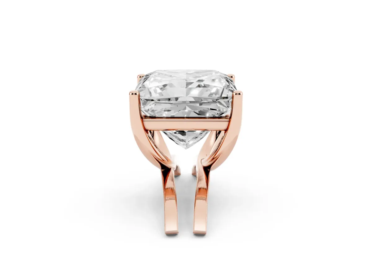 Princess Cut Cut Diamond Solitaire Engagement Ring with Tapered Plain Band and Four-Prong Setting Rose gold