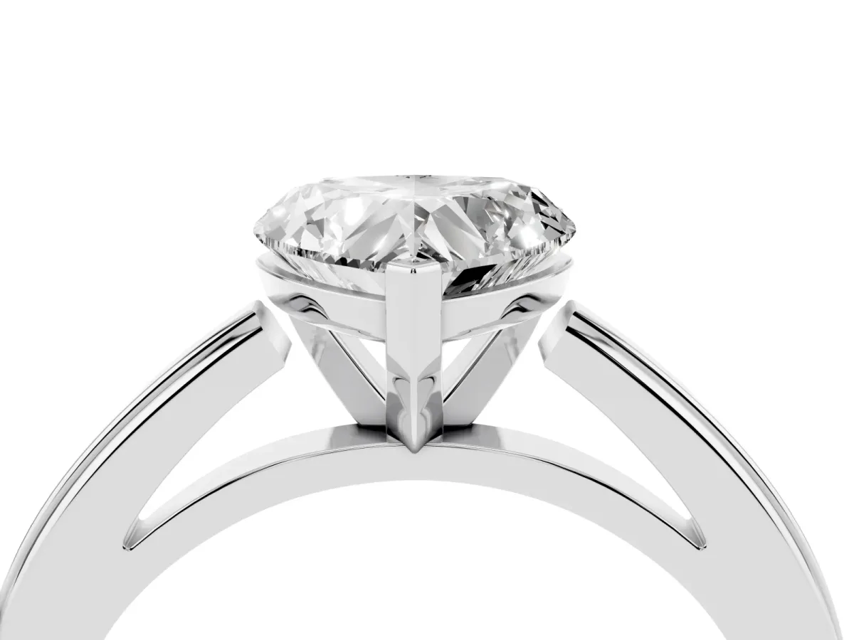 Heart Cut Solitaire Diamond Ring with Four-Prong Setting and Classic Band Silver