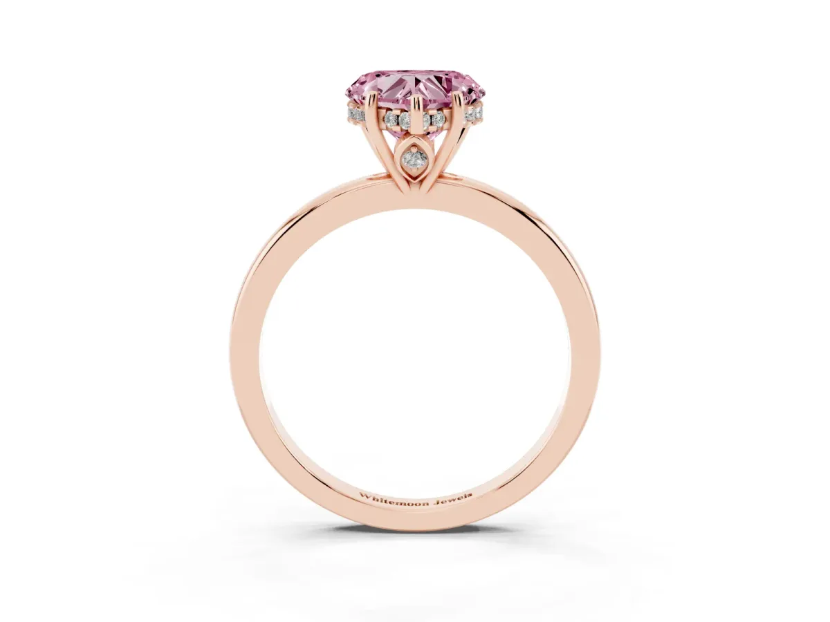 Fancy Pink Heart Cut Solitaire Diamond Ring with Prong Setting and Plain Band Rose gold