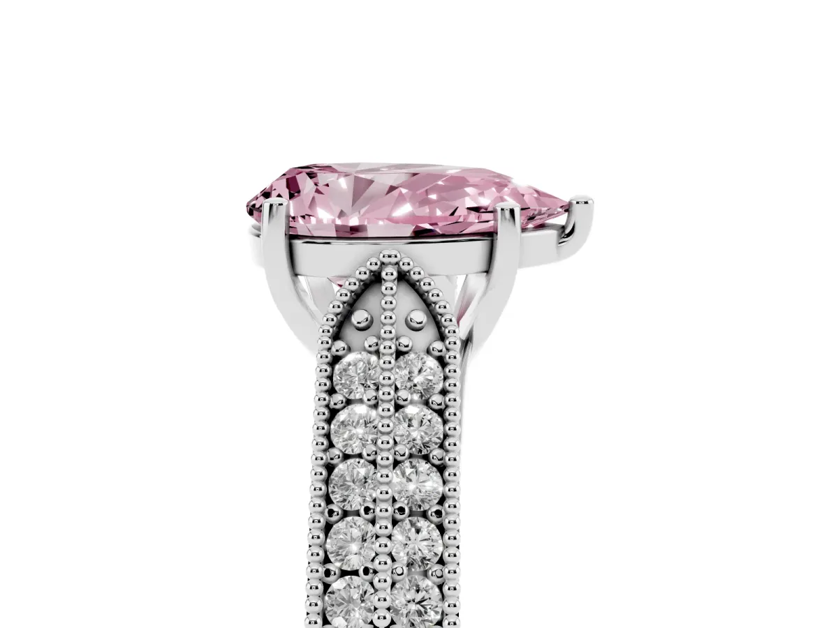 Fancy Pink Pear Cut Cut Pave Split Shank Engagement Ring with Four-Prong Setting White gold