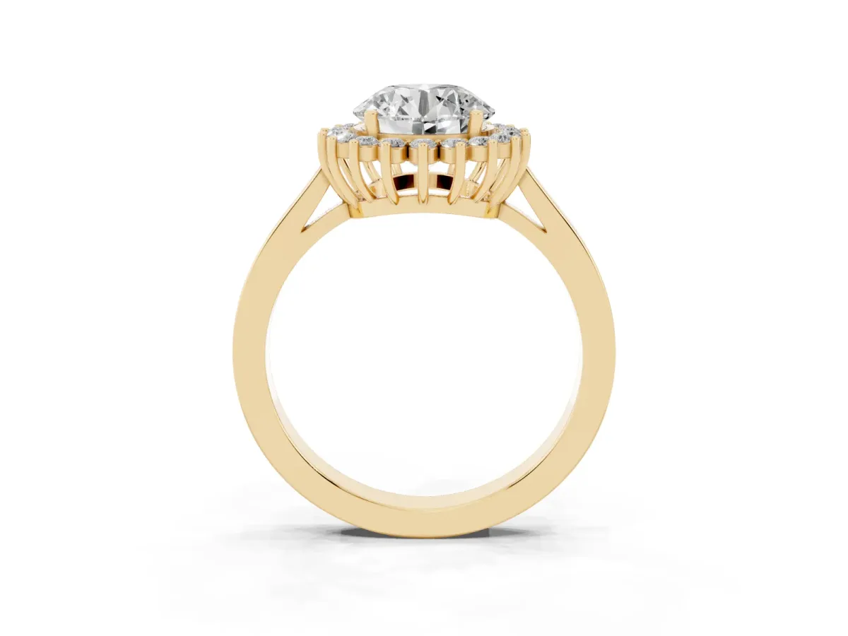 Round Cut Cut Diamond Halo Ring with Round Brilliant Halo and Solitaire Band Yellow gold
