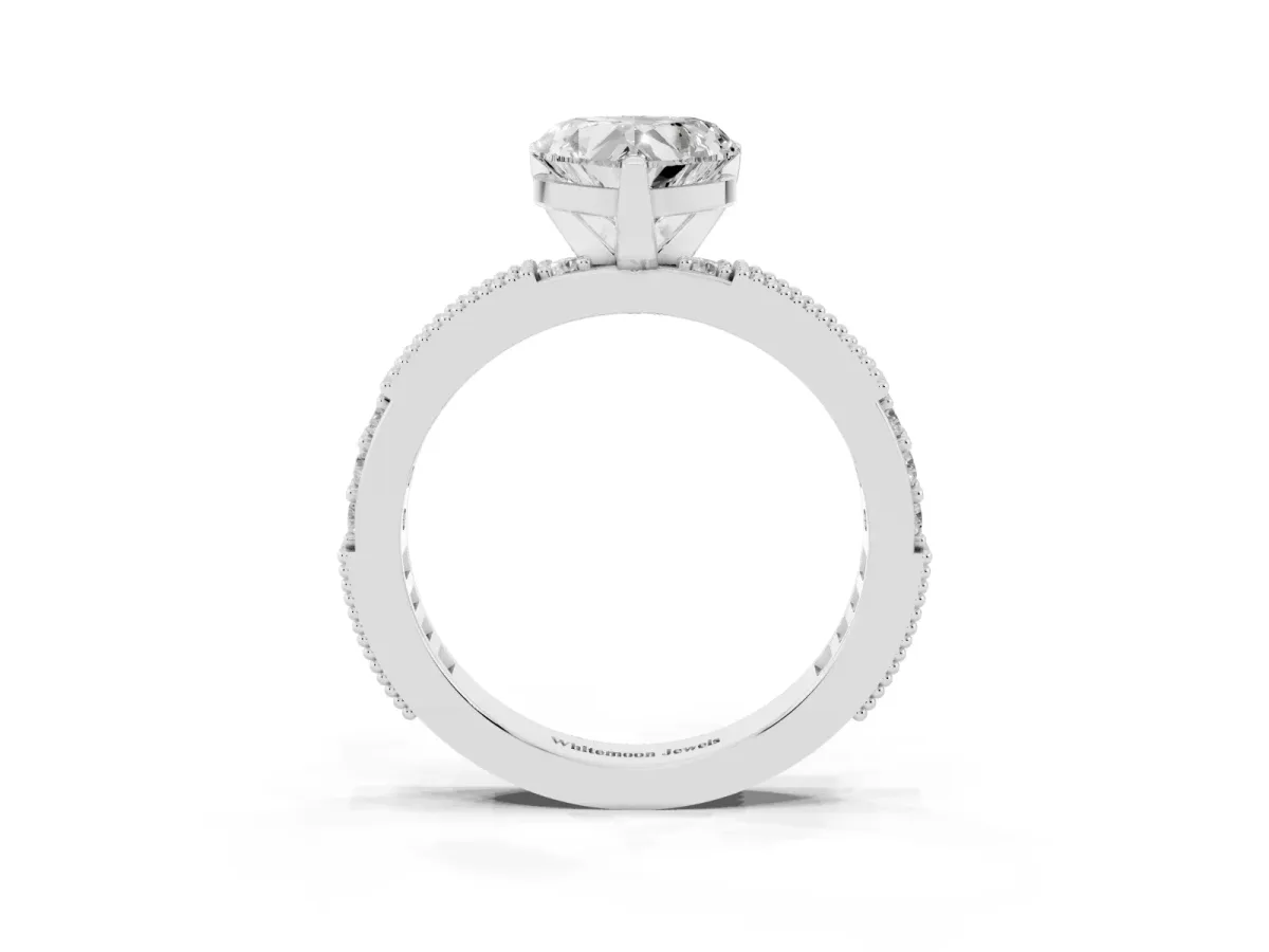 Heart Cut Solitaire with Pavé Band and Four-Prong Setting Silver