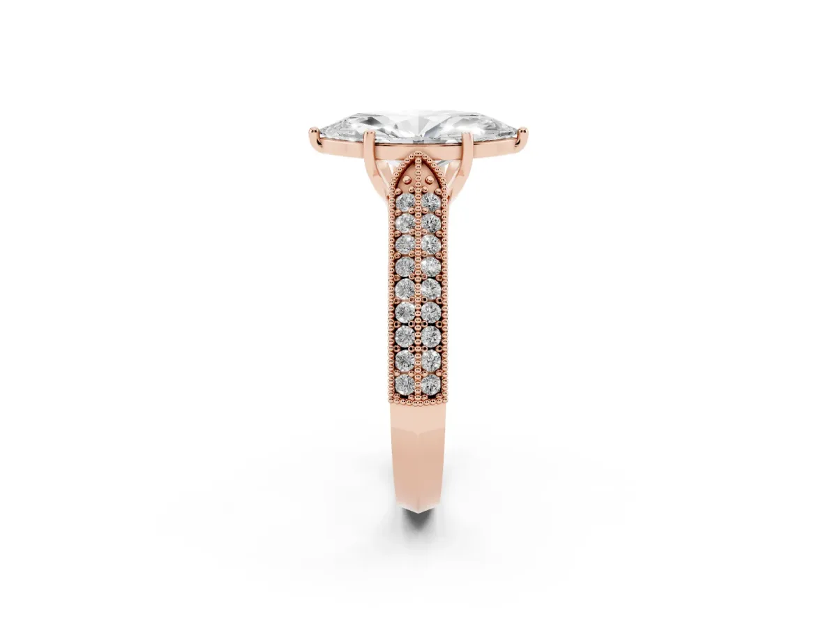 Marquise Cut Cut Pave Split Shank Engagement Ring with Four-Prong Setting Rose gold