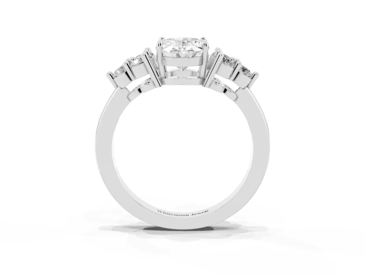 Oval Cut Brilliant Diamond Cluster Accent Solitaire Ring with Prong Setting Platinum