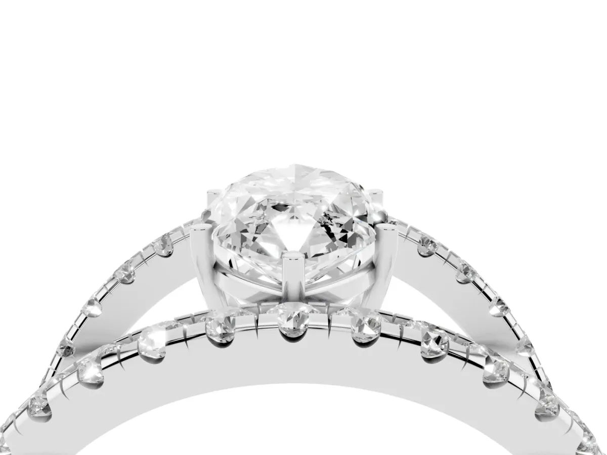 Marquise Cut Solitaire Split Shank Pave Diamond Ring Silver