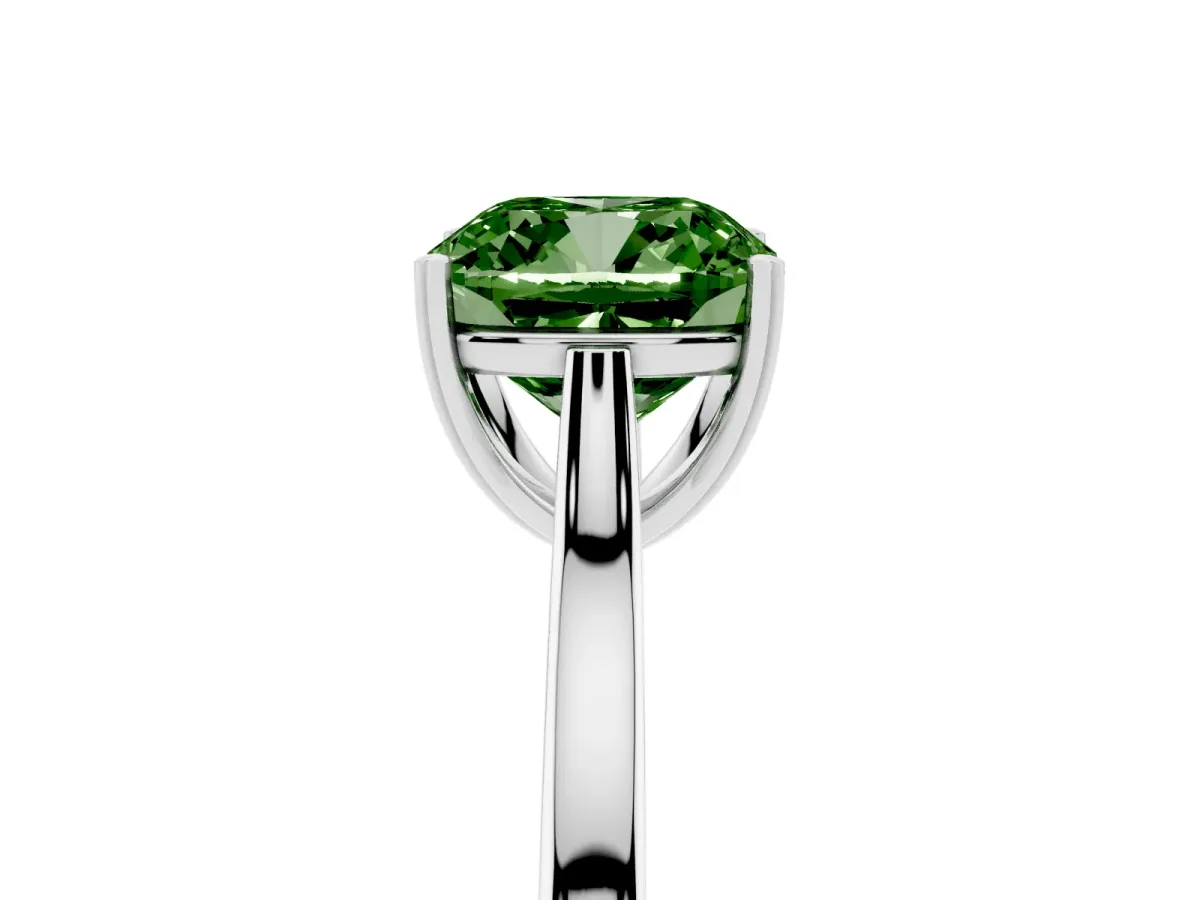 Fancy Green Cushion Cut Solitaire Heart Prong Engagement Ring with Tapered Band Platinum