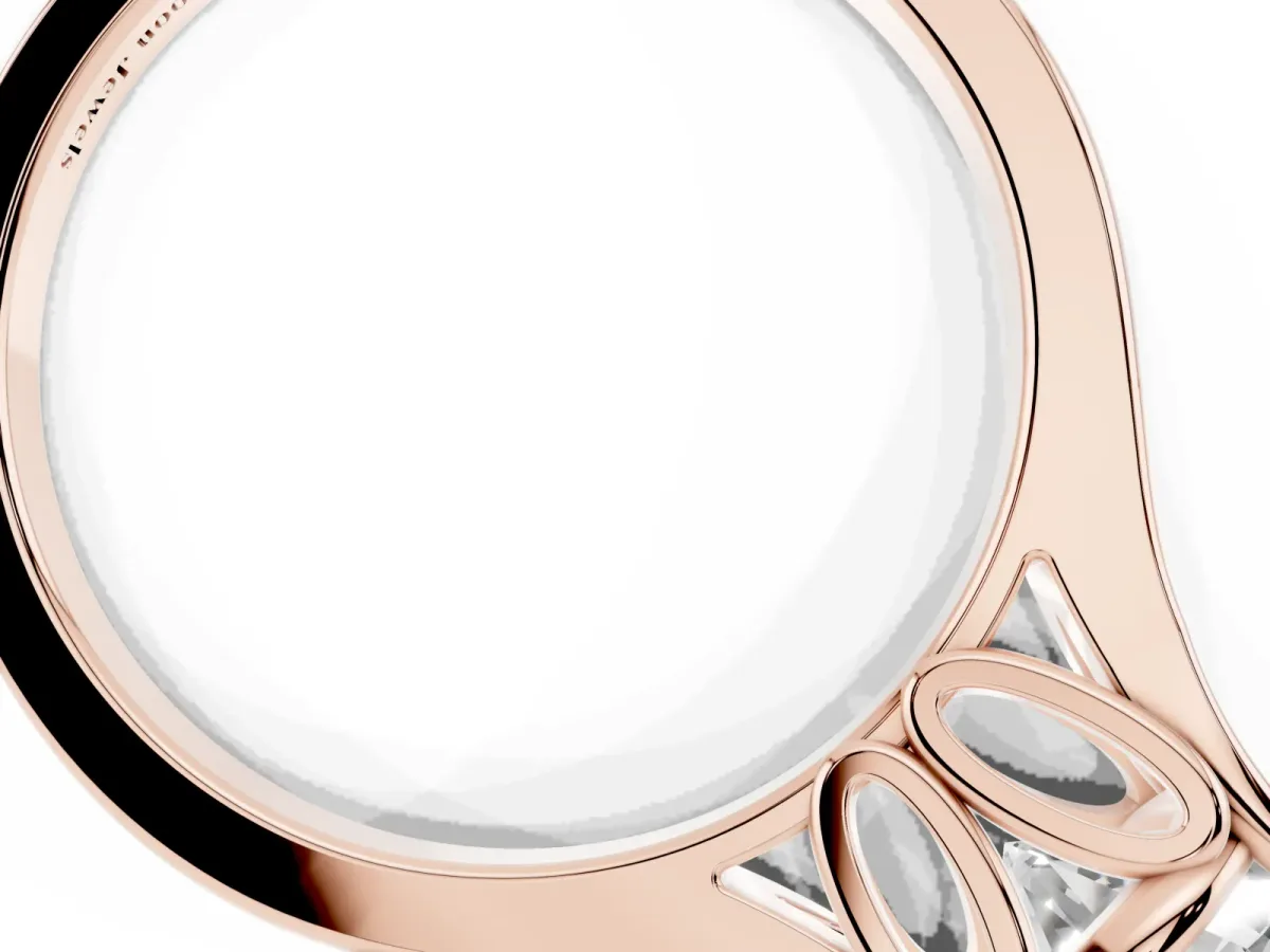 Round Cut Solitaire Diamond Ring with Cathedral Band and Four-Prong Setting Rose gold