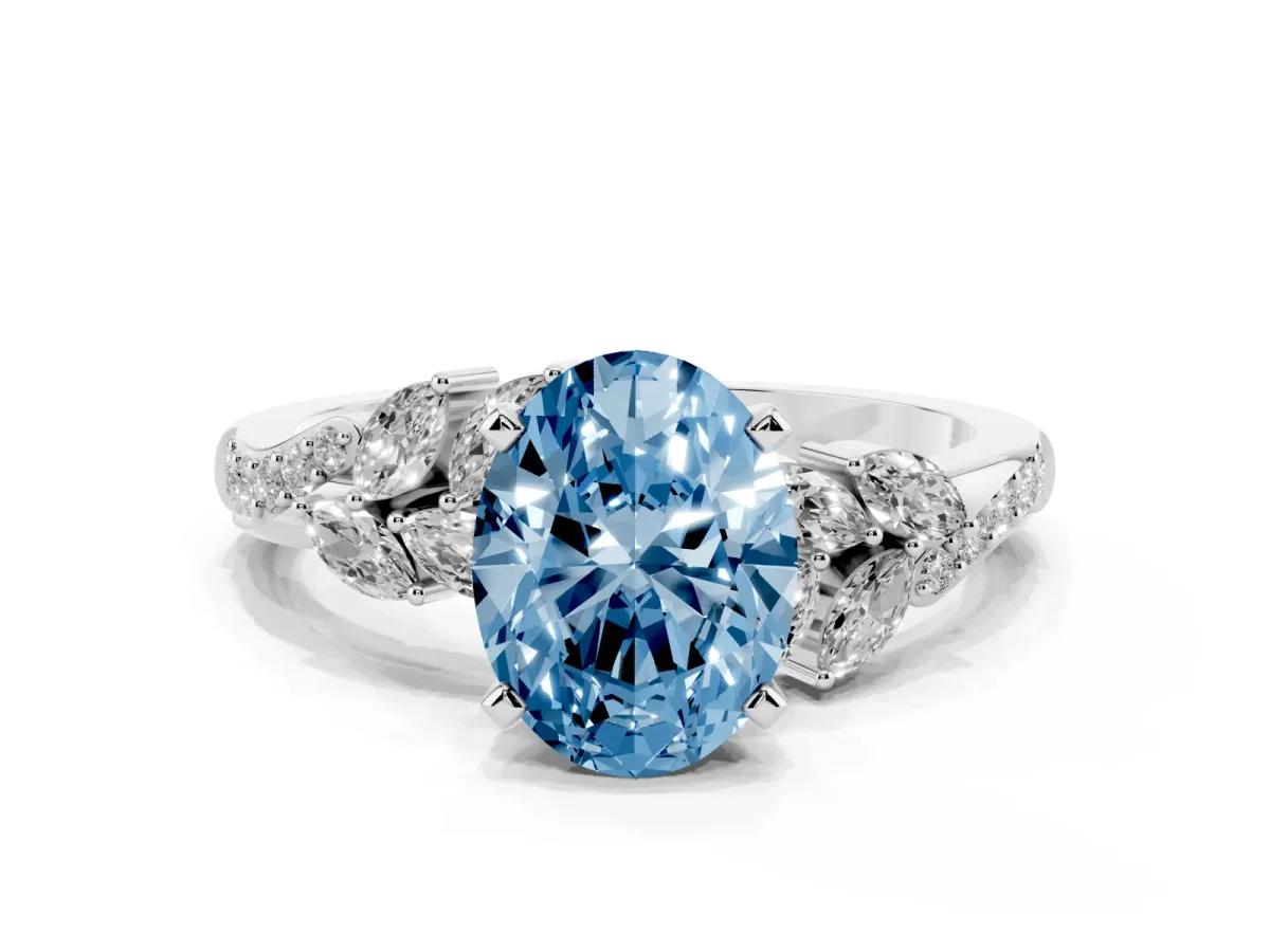 Fancy Blue Oval Cut Solitaire Marquise Twist Band with Six-Prong Setting Silver