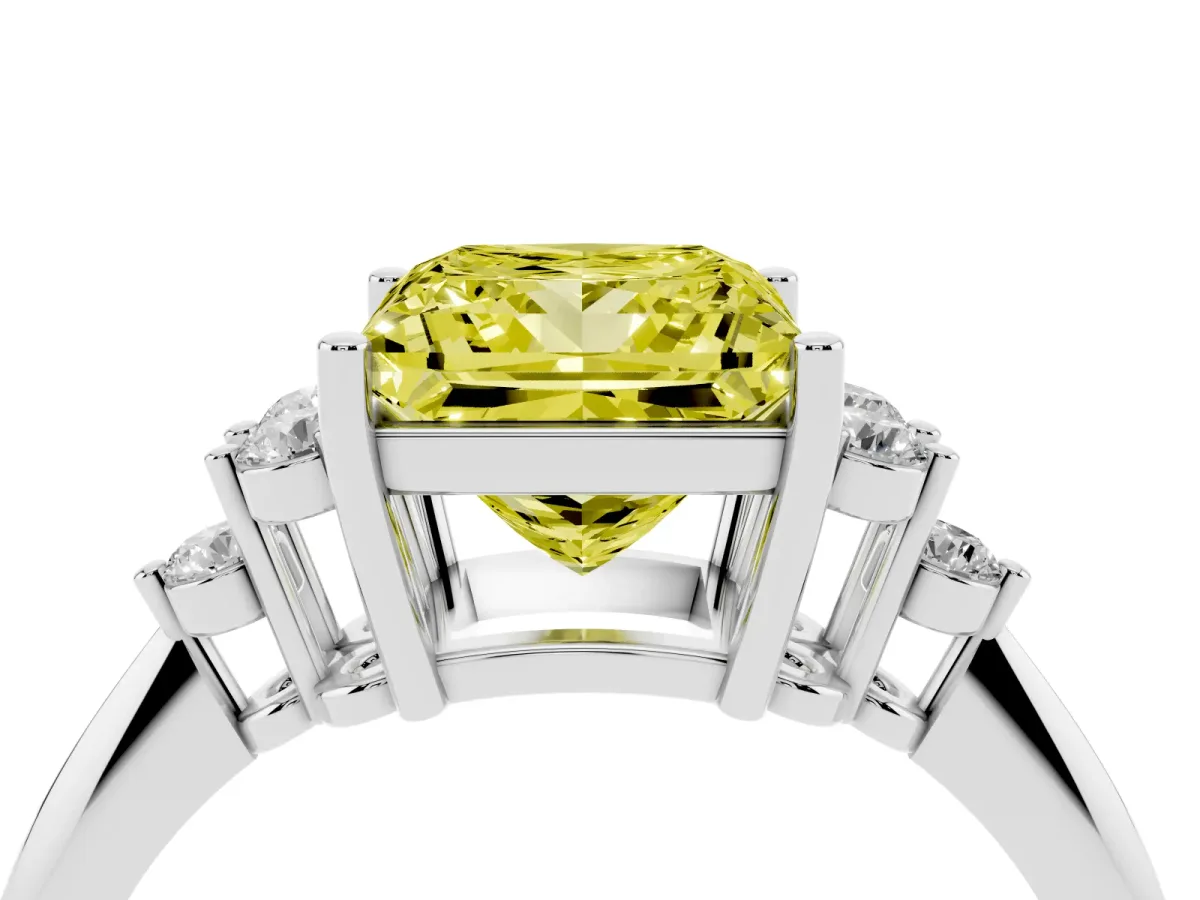 Fancy Yellow Princess Cut Cut Diamond Cluster Ring with Solitaire Band and Four-Prong Setting Platinum