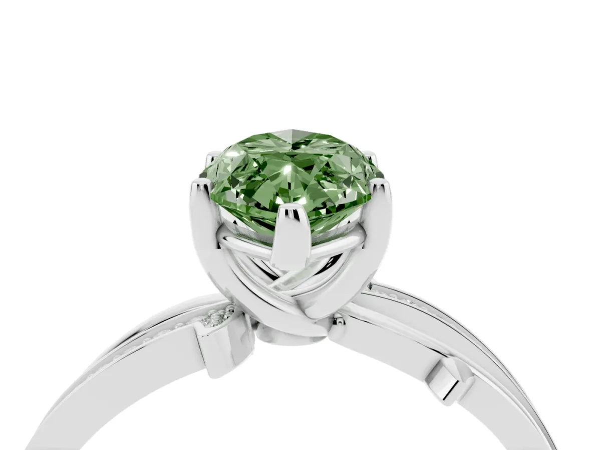 Fancy Green Marquise Cut Solitaire Twist Band with Pavé Accents and Four-Prong Setting White gold