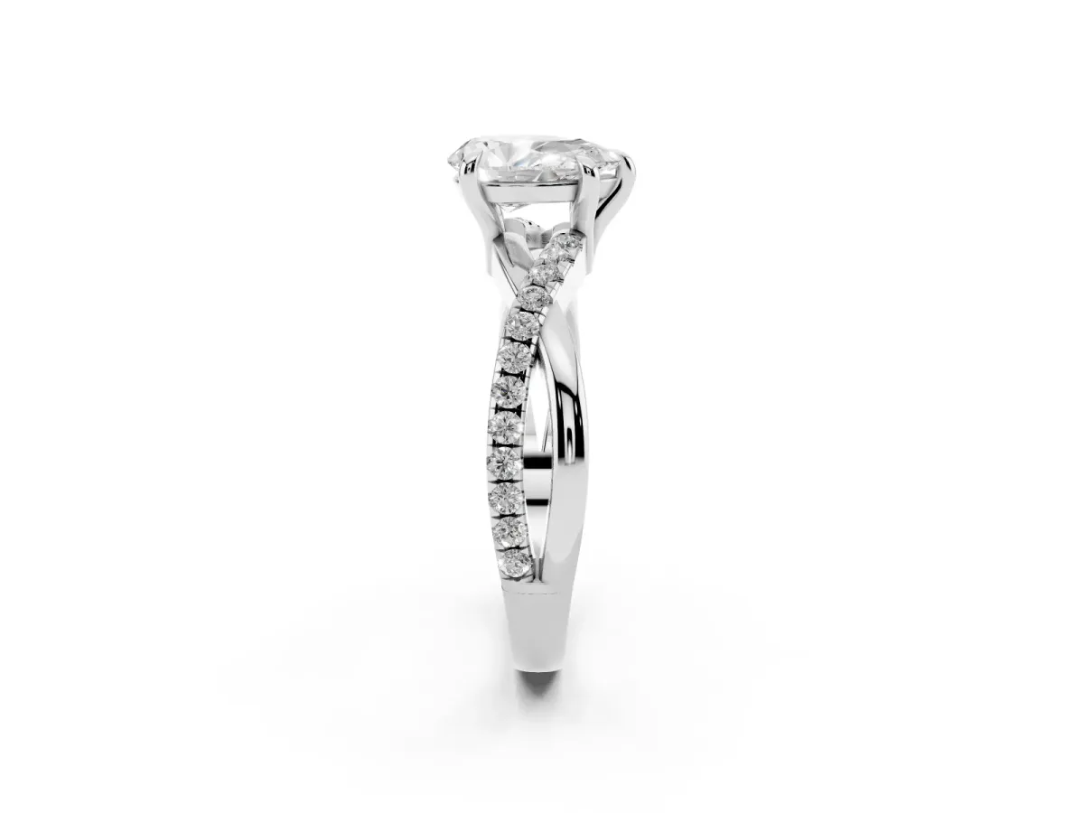 Pear Cut Cut Diamond Twist Band Solitaire with Prong Setting Platinum