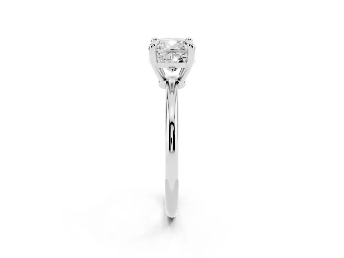 Cushion Cut Solitaire Diamond Ring with 4-Prong Setting on a Classic Band Silver