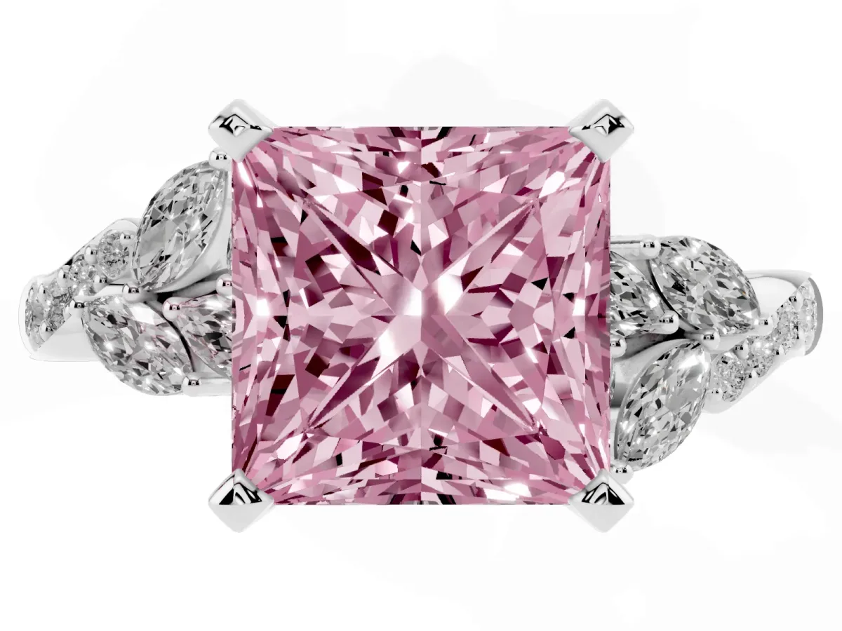 Fancy Pink Princess Cut Solitaire Marquise Twist Band with Six-Prong Setting Platinum