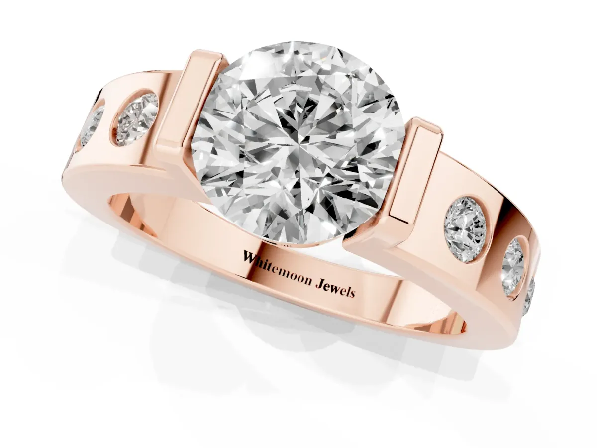 Round Cut Brilliant Channel-Set Diamond Ring with Bezel Prong Setting Rose gold