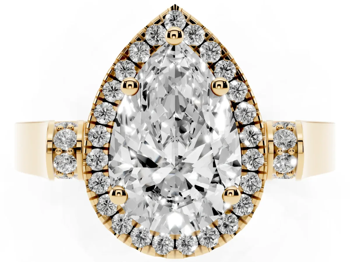 Pear Cut Halo Pave Split Shank Prong Setting Ring Yellow gold