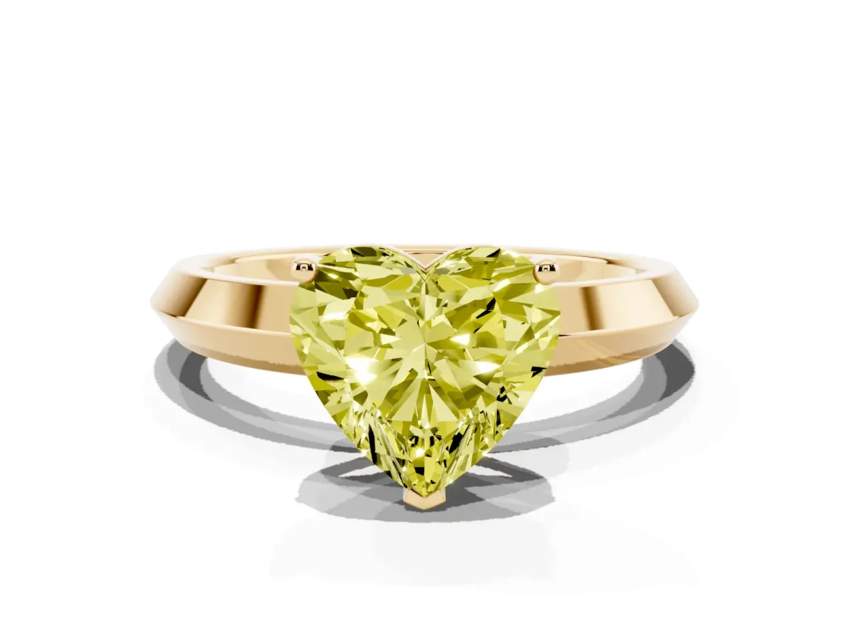 Fancy Yellow Heart Cut Cut Solitaire Engagement Ring with Flat Band and Four-Prong Setting Yellow gold