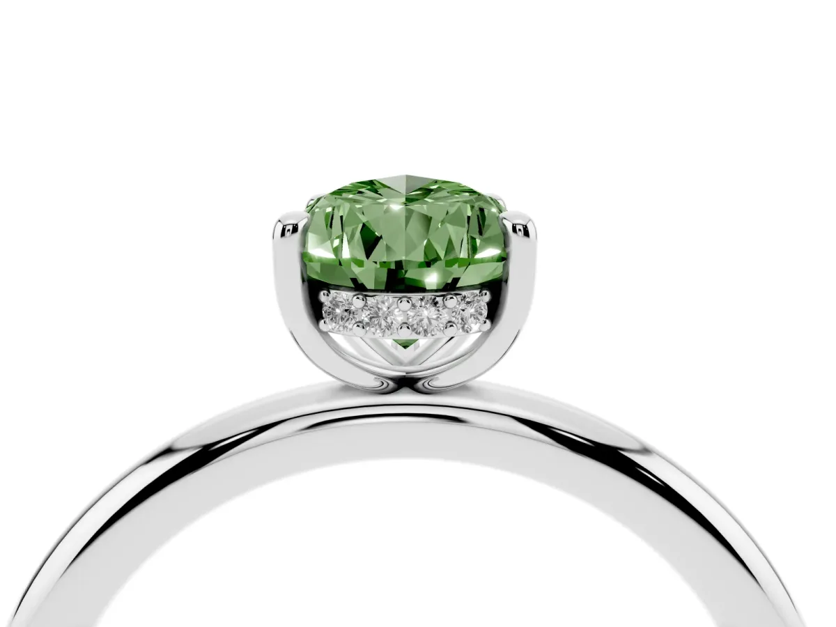 Fancy Green Pear Cut Diamond Solitaire Ring with Thin Band and Four-Prong Setting White gold