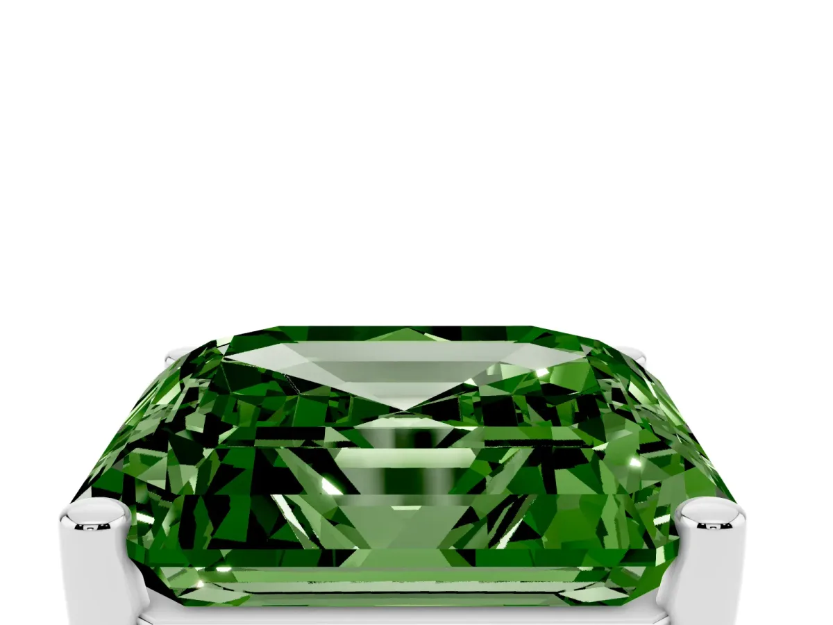 Fancy Green Asscher Cut Cut Diamond Solitaire Engagement Ring with Tapered Plain Band and Four-Prong Setting Silver