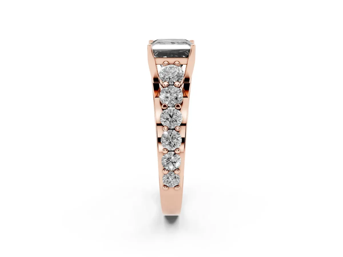 Fancy Black Princess Cut Diamond Engagement Ring with Pavé Band and Four-Prong Setting Rose gold