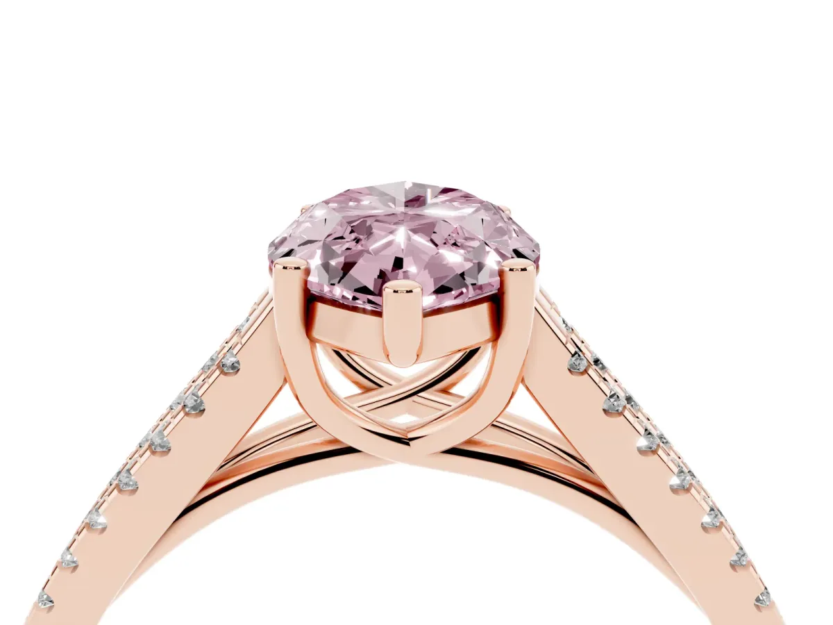 Fancy Pink Marquise Cut Diamond Solitaire Engagement Ring with Split Shank Pavé Band Rose gold