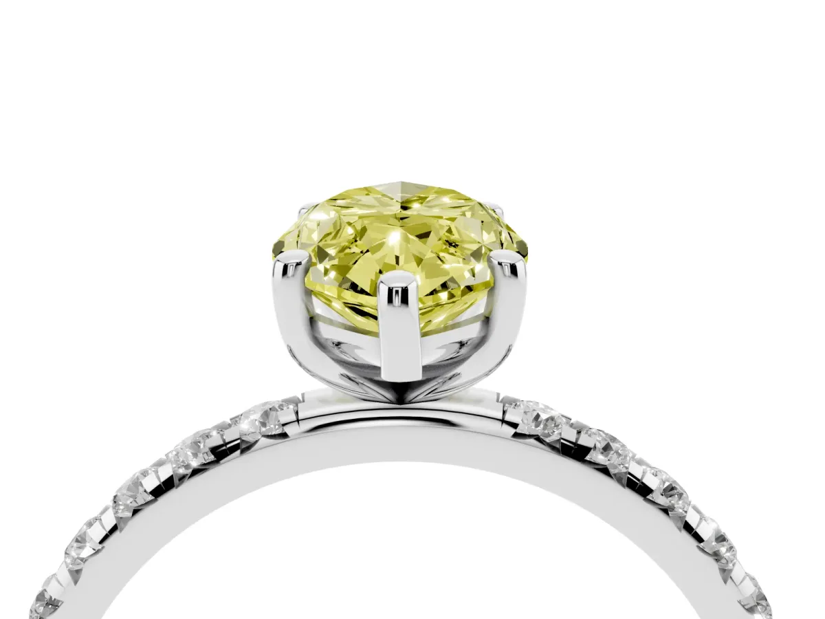 Fancy Yellow Marquise Cut Cut Diamond Solitaire Ring with Micro Pave Band and Four Prong Setting Silver