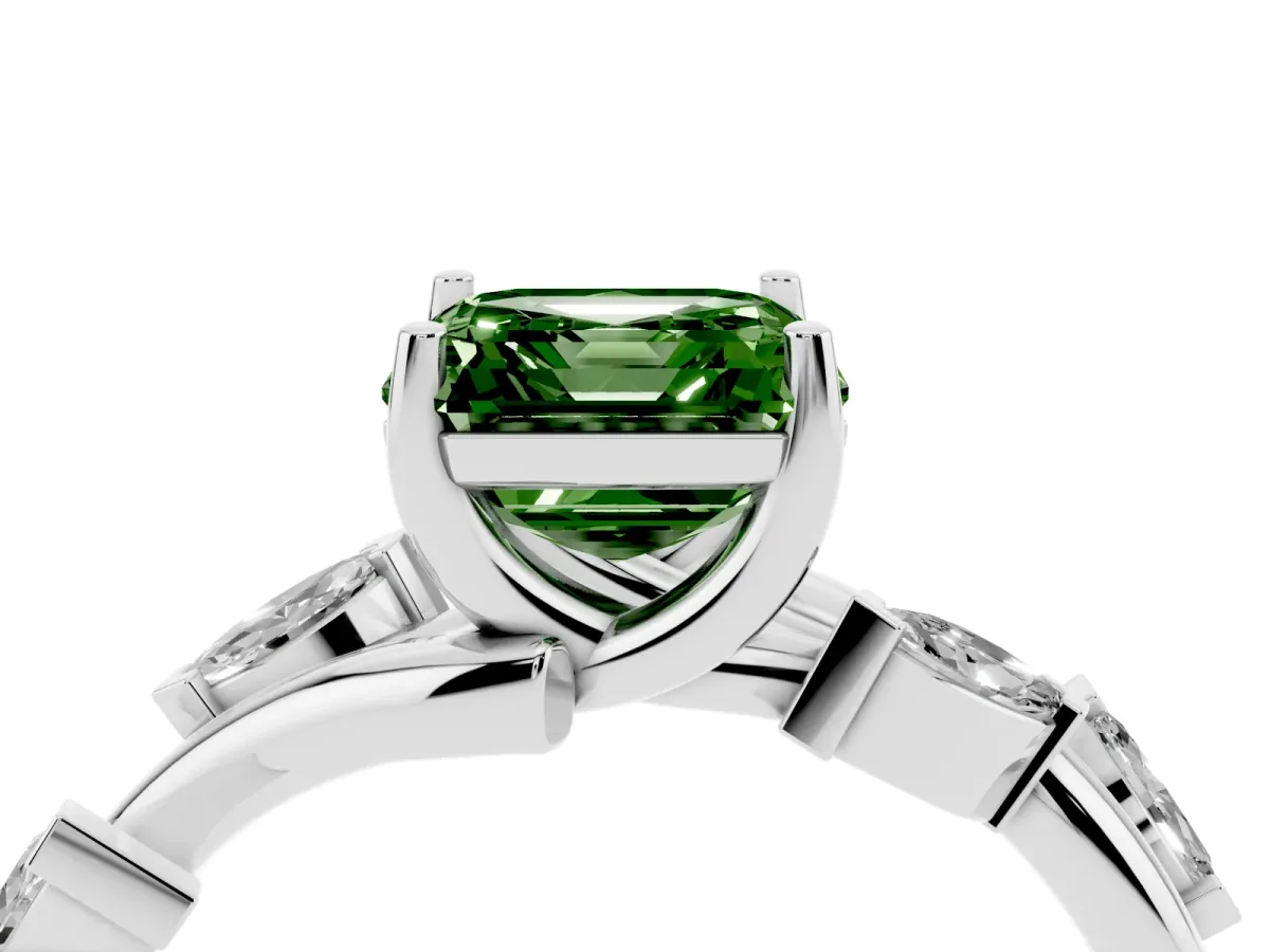 Fancy Green Asscher Cut Solitaire Twisted Band Marquise Accent Prong Setting Ring Silver