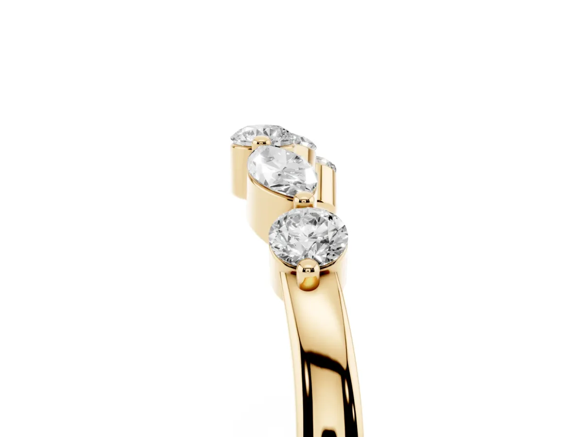 Round and Marquise Diamond Half Eternity Band with Prong Setting Yellow gold