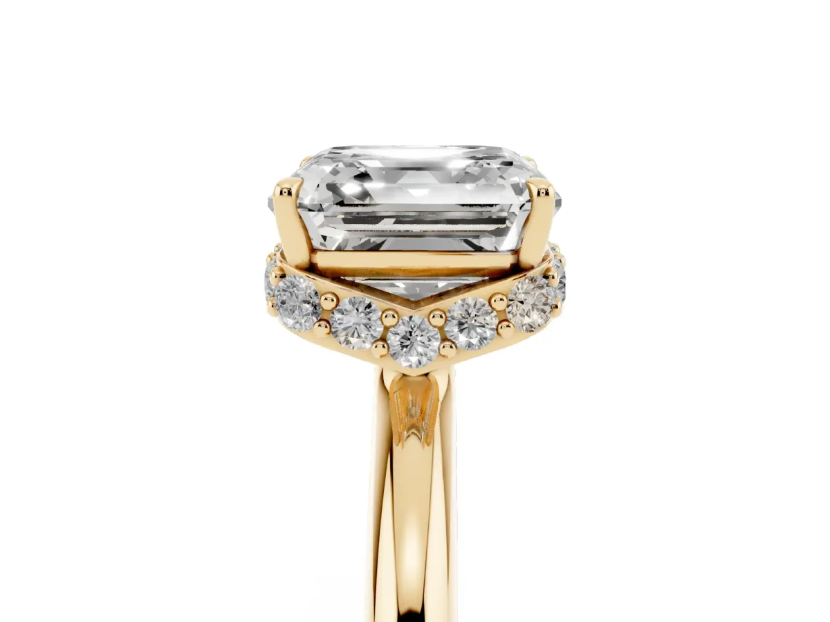 Asscher Cut Brilliant Solitaire Engagement Ring with Six-Prong Setting and Classic Band Yellow gold