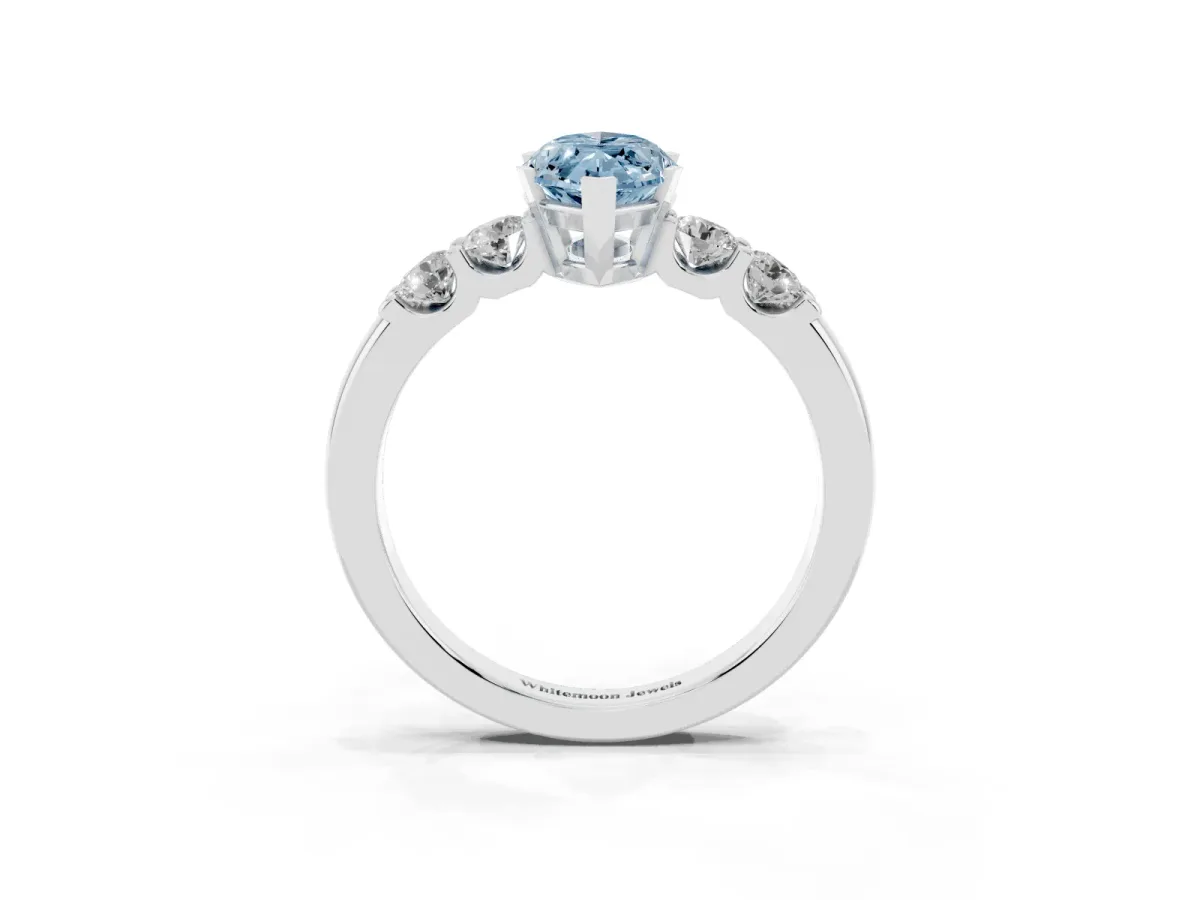 Fancy Blue Marquise Cut Brilliant Cut Diamond Five-Stone Prong Set Engagement Ring with Channel Band Platinum