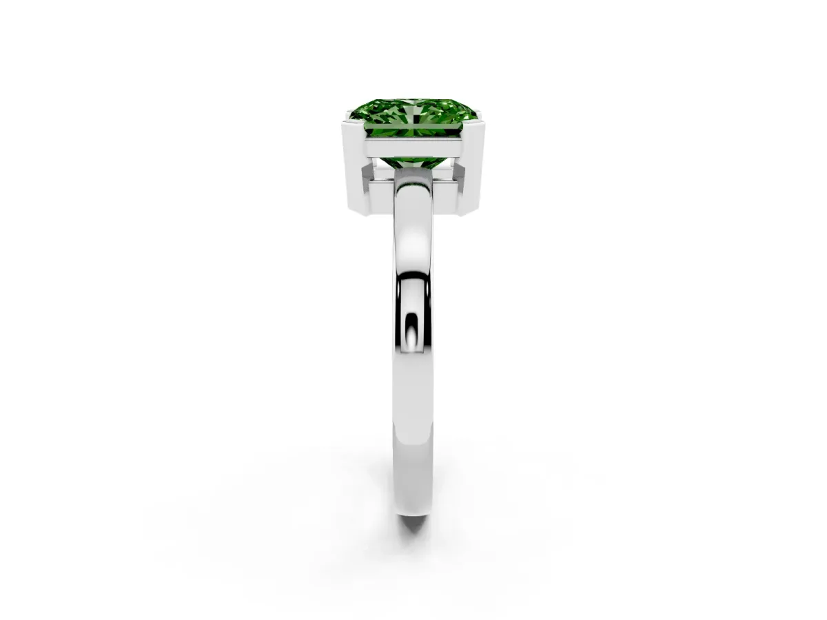 Fancy Green Radiant Cut Cut Solitaire Ring with Four-Prong Setting and Classic Band Silver