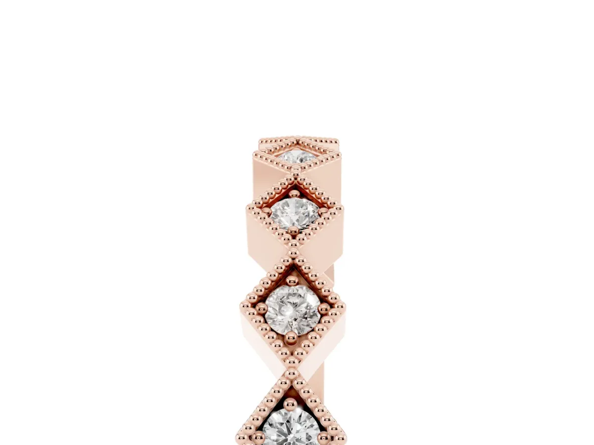 Milgrain Diamond Geometric Stackable Band with Round Cut Stones and Bezel Setting Rose gold