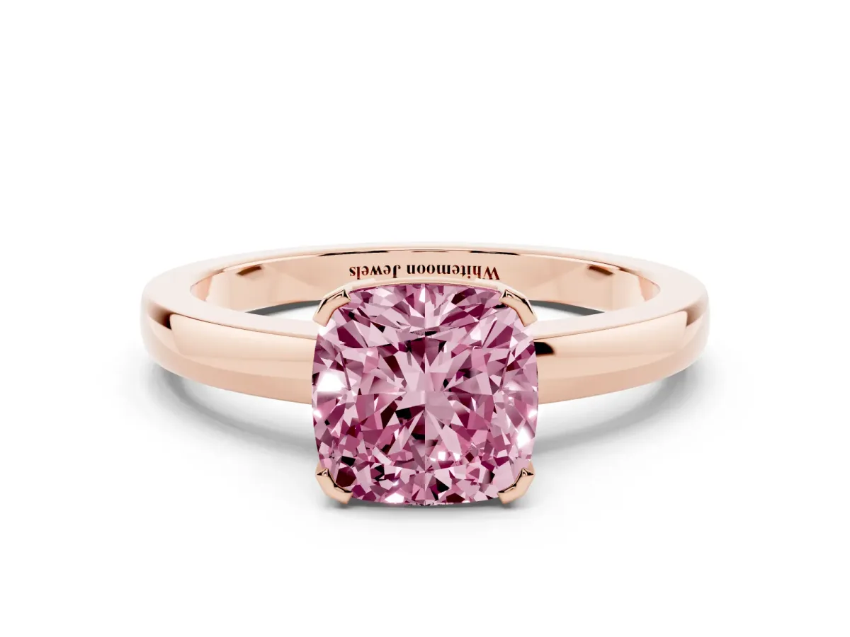 Fancy Pink Cushion Cut Cut Solitaire Ring with Four-Prong Setting and Classic Band Rose gold