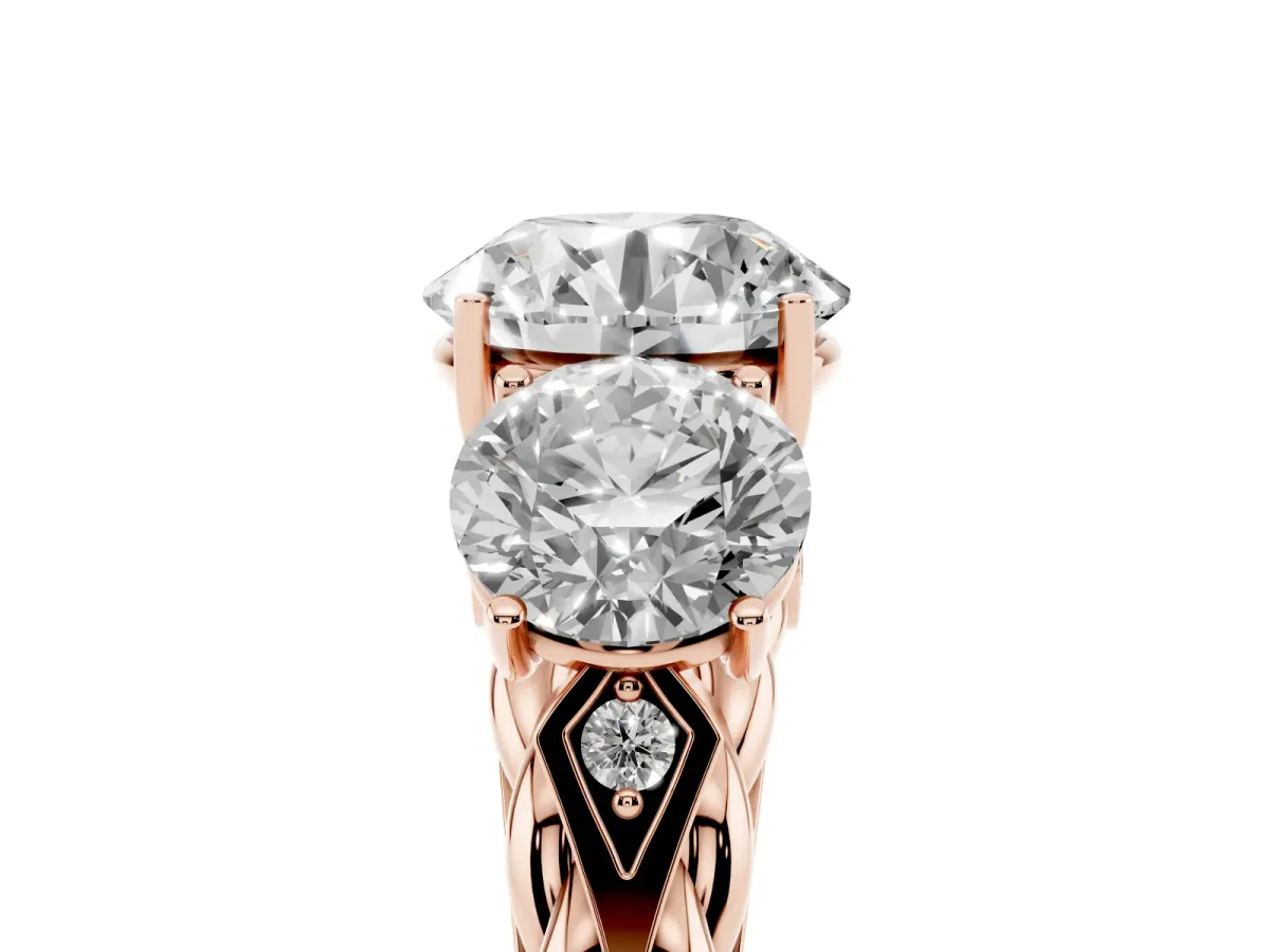 Three-Stone Round Cut Diamond Braided Band Ring with Four-Prong Setting Rose gold