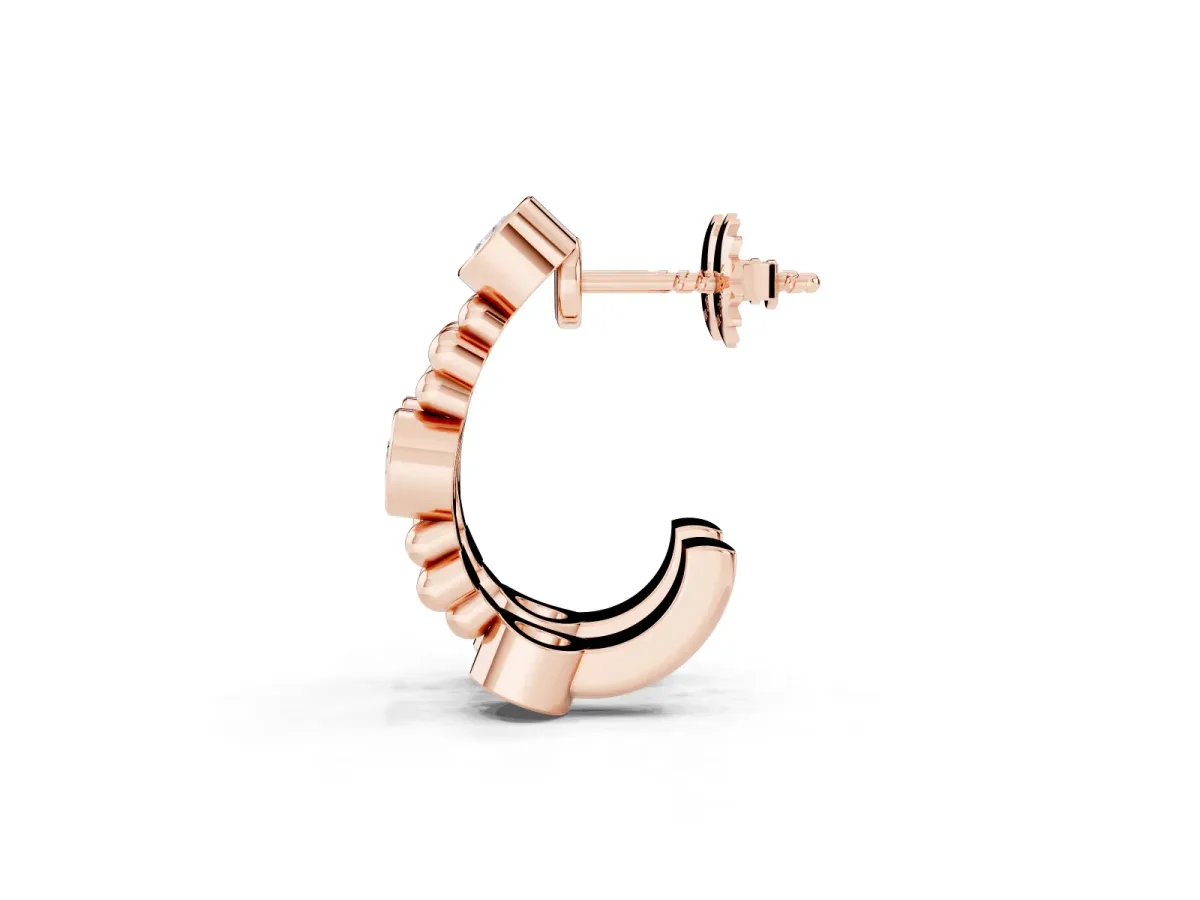 Bezel Set Round Diamond Beaded Hoop Earrings Rose gold