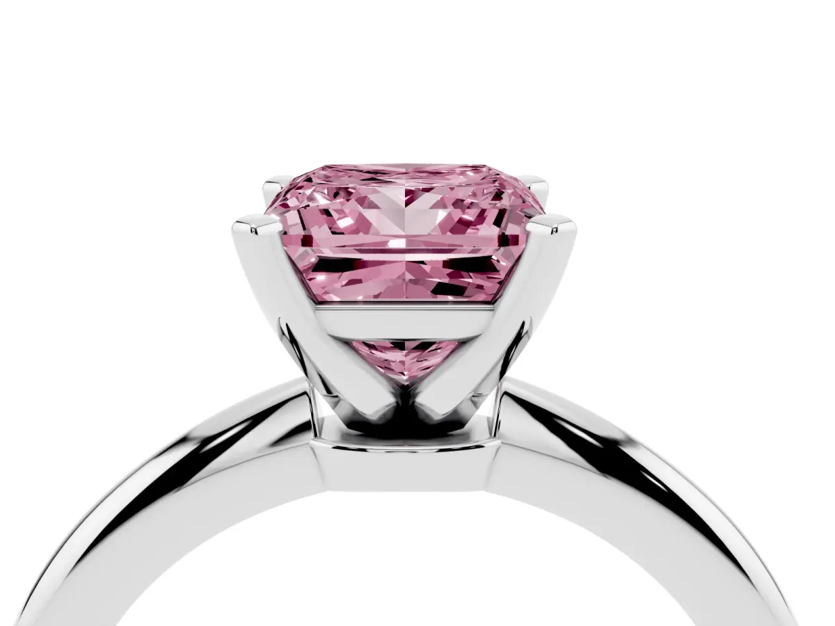 Fancy Pink Princess Cut Diamond Solitaire Ring with Prong Setting and Classic Band Platinum