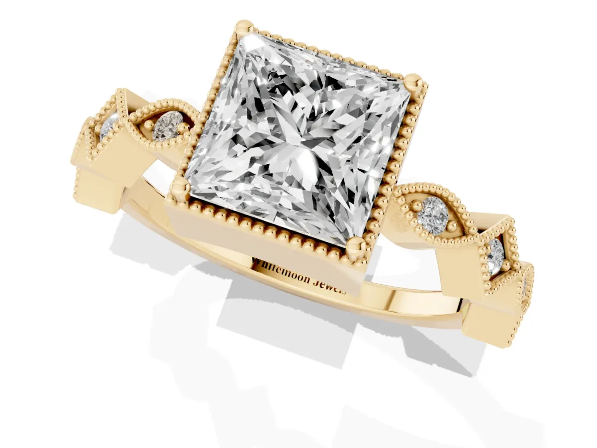 Princess Cut Milgrain Marquise Diamond Twist Band Ring Yellow gold